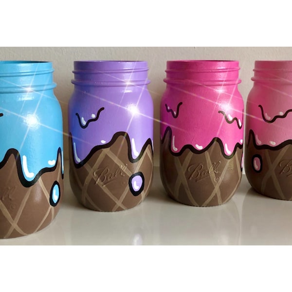 Hand Painted Ice Cream Mason Jar | Donut Mason Jar | Hand Painted Mason Jar | Hand Painted Pencil Holder | Custom Tip Jar | Custom Mason Jar