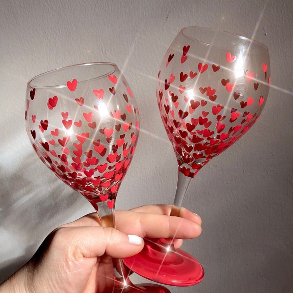 Hand Painted Valentine Wine Glass | Heart Wine Glass | LGBTQ Wine Glass | Pride Decor | Valentine Decor | Custom Wine Glass | Hearts Glass