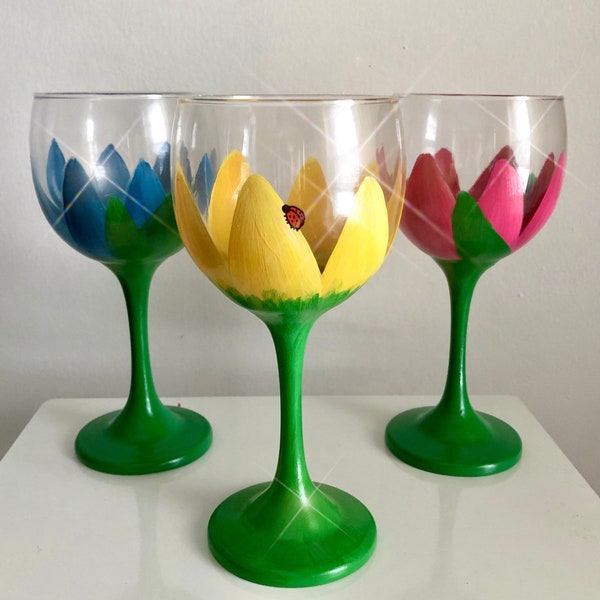 Hand Painted Flower Wine Glass | Flower Glass | Spring Wine Glass | Hand Painted Glass | Bachelorette Gift | Gift For Her