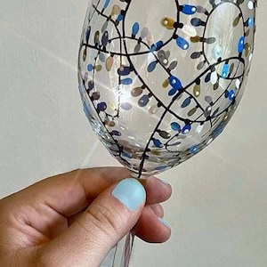 Hand Painted Hanukkah Wine Glass: Festival of Lights String Lights