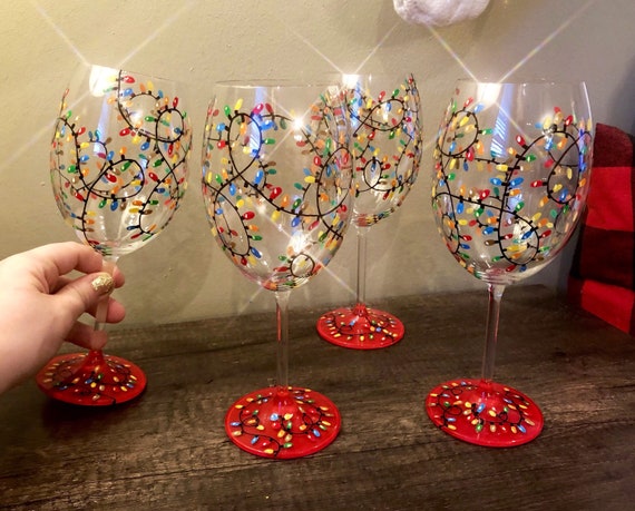 Christmas Lights Wine Glasses, Stemmed or stemless, Holiday Gift