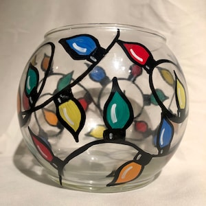 Hand Painted Christmas Candle Holder | Christmas String Lights | Candle Holder | Hand Painted Christmas | Christmas Candle Holder