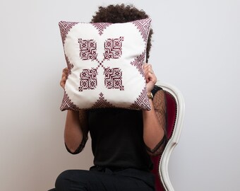 Bespoke Squared Hand Embroidered Cushion Cover 40cm x 40cm, Fez hand embroidered in Morocco - Fair trade