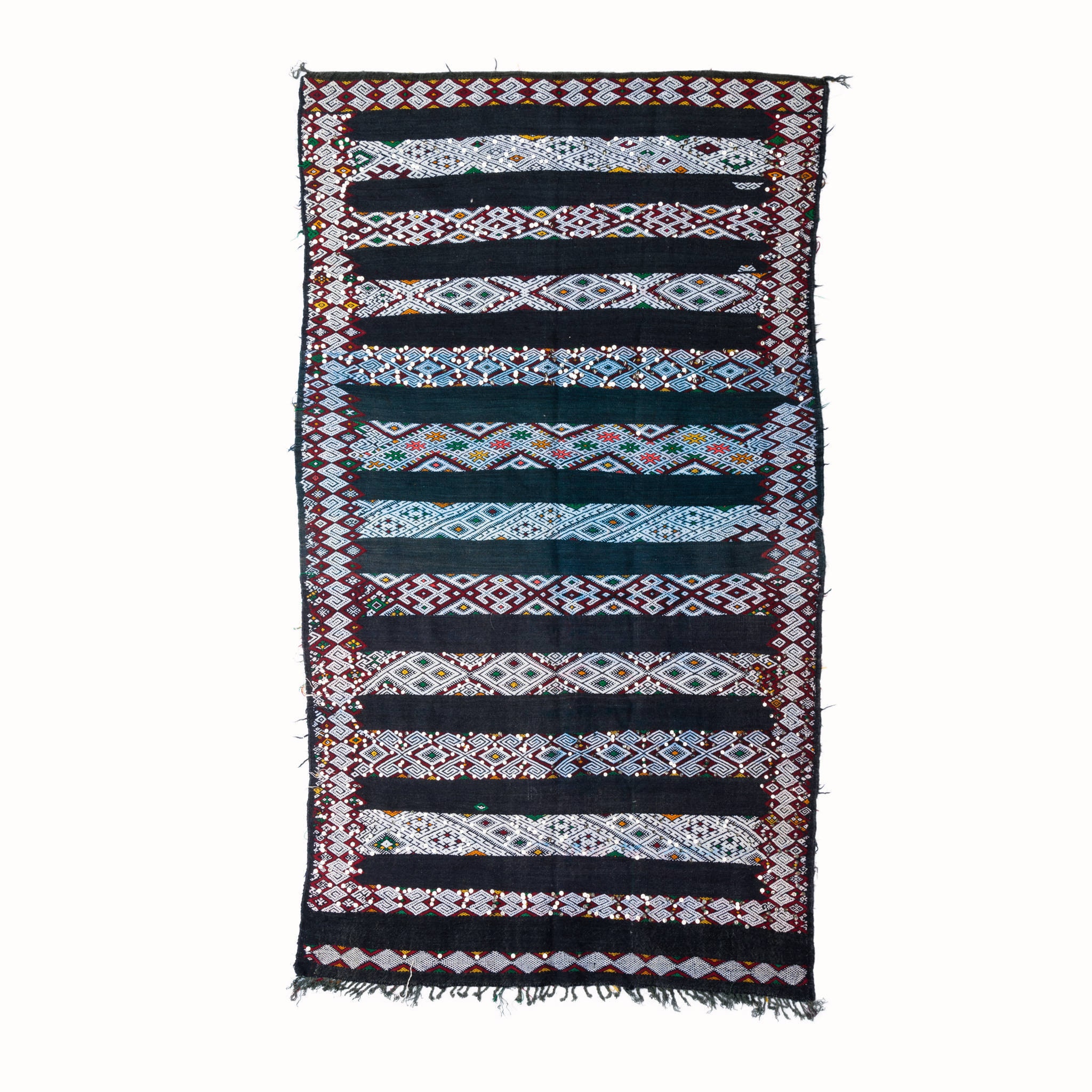 Tapis Bleu Vintage à Motifs de Laine sur Mesure 2M66 X 1M48 - Tapis Berbère Fait La Main Au Maroc Co