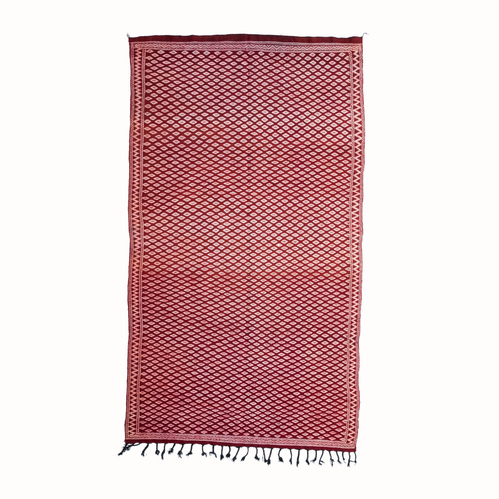 Tapis Kilim en Laine Rouge Vin Vintage sur Mesure 2M82 X 1M60 - Tapis Berbère Fait à La Main Au Maro