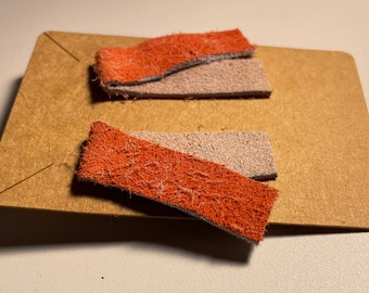 Fuzzy Folded Leather Earrings - Textured Salmon/Beige