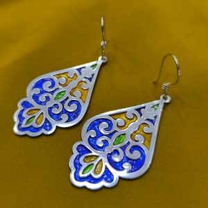Pair of Berber sterling silver earrings, Kabyle jewelry, Berber, tribal, Algerian, large Kabyle earrings.
