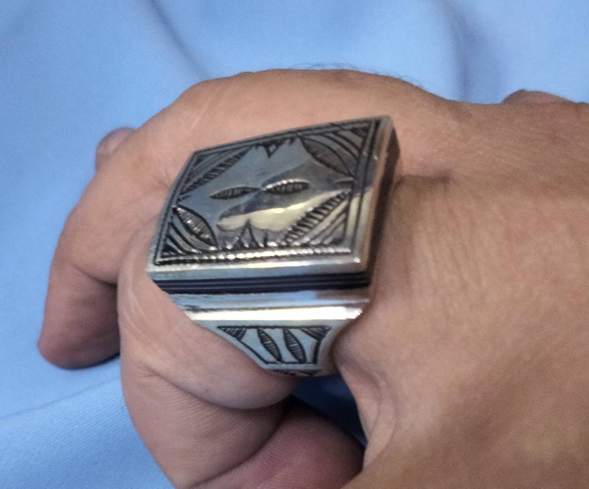 Tuareg Ring in 925 Silver and Ebony Wood / Tuareg Ring Man