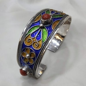 Berber enameled bracelet / Berber jewelry / Berber cuff bracelet / Kabyle bracelet / Tuareg / tribal / adjustable Berber bracelet / boho
