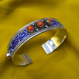 Enamelled Berber cuff bracelet, Berber jewelry, Berber women&#39;s bracelet, Berber ethnic bracelet, Tuareg, modern, Moroccan bracelet