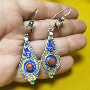 Kabyle - Magnificent Pair Of Berber Earrings In 925 Sterling Silver / Kabyle Jewelry / Tribal / Ethnic Earrings, Boho