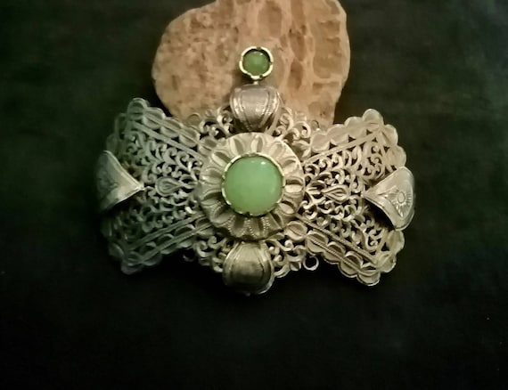 Ancient Berber silver belt buckle, in 2 parts Fez,