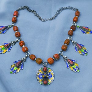 Kabyle - old Kabyle necklace, Kabyle jewelry, Kabyle necklace in silver and coral, Berber jewelry, tribal jewelry, Algerian necklace, Berber