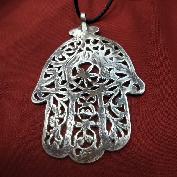 Tunisie - Ancien Khamsa en argent sterling, bijoux tunisien, main de fatma berbère, hamsa, collier bérbére, bijoux tribale, khamsa ethnique.