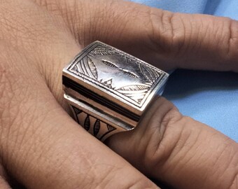 Tuareg Ring in 925 Silver and Ebony Wood / Tuareg Ring Man