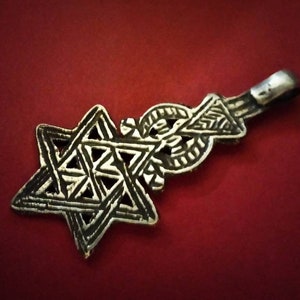 Ethiopian cross, Star of David Cross - ethnic adornment of religious pendant - Jewish star - silver amulet - Ethiopian cross.