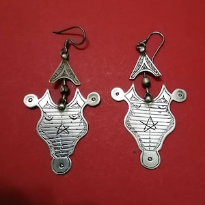 Morocco - vintage pair of touareg earrings amulet in the shape of ram&#39;s head, amulet, tuareg, magic, Satan, pagan, mali.