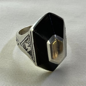 Touareg - Touareg ring in 925 silver chiseled with traditional ethnic motifs of Tuareg and ebony wood / Berber ring / Mali.