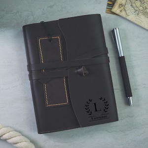 Personalized Leather Journal with Pen: Refillable Travelers Notebook