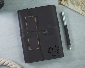 Personalized Leather Journal with Pen: Refillable Travelers Notebook