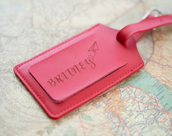 Engraved Leather Luggage Tag: Personalized Travel Gift