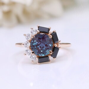 round color change alexandrite gemstone engagement ring 925 Silver art deco vintage ring 14k rose gold promise ring birthday gifted love