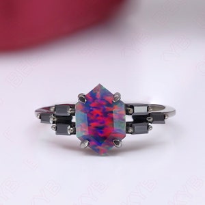 Exploding Star Mixed Color Hexagon Opal Dainty Ring 925 Silver Black Rhodium Engagement Ring Statement Ring Promise Ring Wedding Ring