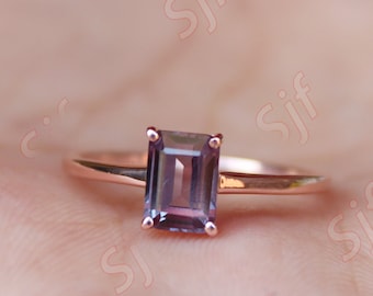 7x5mm  baguette alexandrite gemstone women solitaire ring * 14k rose gold plated * wedding ring * dainty ring * anniversary gift for wife *