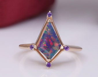 Exploding Star Mixed Color Fire Kite Opal 14K Rose Gold 925 Silver Amethyst Dainty Engagement Ring Statement Ring Promise Ring Wedding Ring