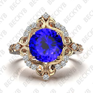 beautiful tanzanite engagement ring for women * diamond pave * art deco Blue Gem Engagement ring/Birthday Diamond Ring/Anniversary Tanzanite