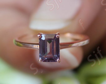 7x5mm  baguette alexandrite gemstone women solitaire ring * 14k rose gold plated * wedding ring * dainty ring * anniversary gift for wife *