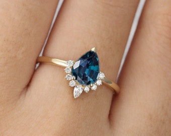 AAA natural London blue topaz gemstone women solitaire wedding ring , engagement ring , dainty ring , 14k rose gold plated , gift for wife