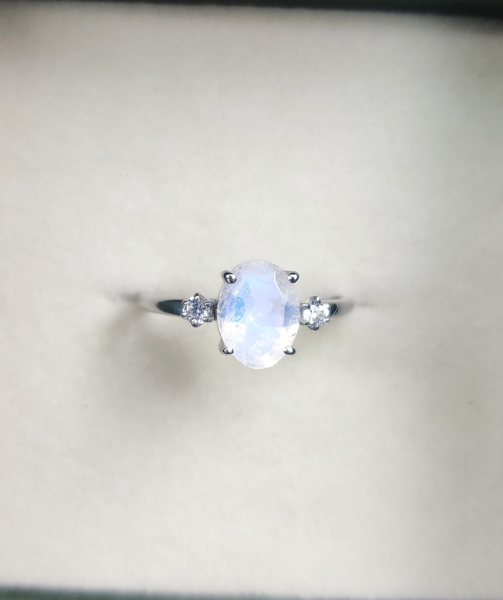 Sparkling Pear Blue Moonstone Ring Women Jewelry Gift 14K Rose Gold Plated