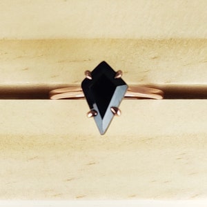 3.15 ct AAA black onyx kite shape solitaire , black stone ring , 14k rose gold plated , engagement ring , wedding ring , bridal ring gift