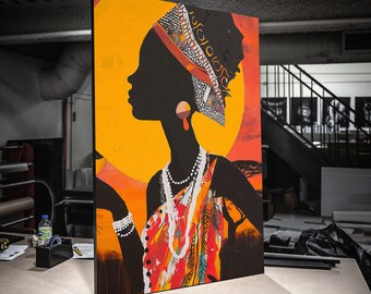 Stampa su tela Tela montata Ragazza africana al sole, radiosità, decorazione da parete, ritratto africano, afrocentrico