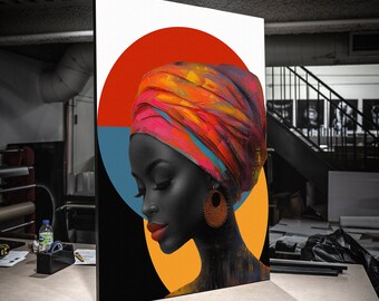 Afdrukken CANVAS Opgespannen canvas OAF63 Afrikaanse vrouw abstract, Afrikaans portret, afrocentrisch