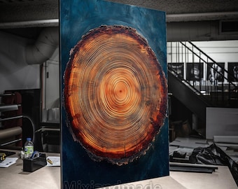 Leinwanddruck Gespannte Leinwand, Nordischer Baumring Gerahmt 02 Wandkunst Dekor Wandbehang Vintage Zeitgenössische Kunst Holz Baumringe Holzstruktur