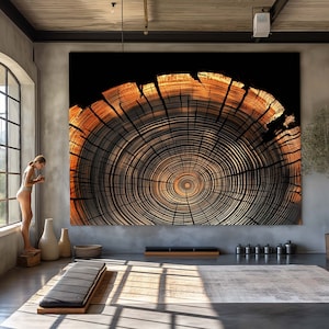 Canvas Print Stretched canvas, TRN (16) tree rings print, Premium wood cut wall art treering Modern Wood Extra Large Wall Art gift for him