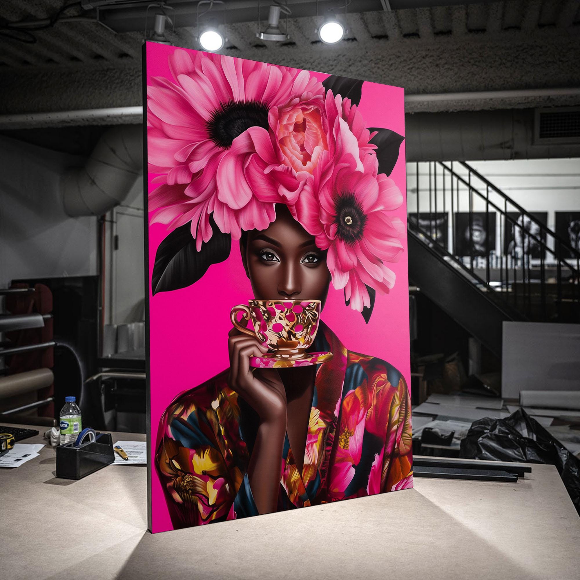 Print CANVAS Stretched Canvas AMF27 African Woman Flower Colors
