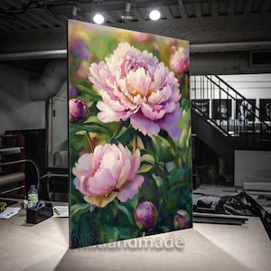 Print CANVAS Stretched canvas, PG 01  Peonies vibrant Pink Peony Print, Peony Wall Art Print, Shabby Chic Art, canvas wall art