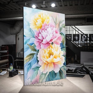 Print CANVAS Stretched canvas, PG 07  Peonies vibrant Pink Peony Print, Peony Wall Art Print, Shabby Chic Art, canvas wall art