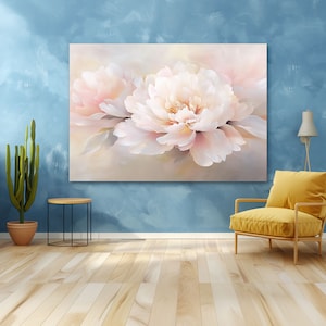 Print CANVAS Stretched canvas, PP vibrant Pink Peony Print, Peony Wall Art Print, Shabby Chic Art, canvas wall art