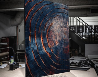 Druck Gespannte Leinwand, Baumring gerahmt 03 Wandkunst Dekor Wandbehang Vintage zeitgenössische Kunst Holz Baumringe Holztextur Space Art