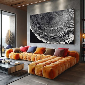 Canvas Print Stretched canvas , Tree Ring TRN (50) Black and white horizontally wall art decor wood cut wall art, 200 Years Old Cedar Tree