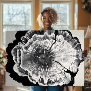 Canvas Print Stretched canvas , TRN (63) flower wood tree rings print, Premium wood cut wall art treering christmas gift flower wood