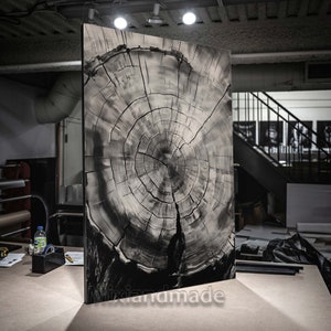 Toile tendue sur toile, impression anneaux d&#39;arbre en bois TND (3), art mural nordique premium en bois découpé cèdre rouge de l&#39;ouest, art mural impression anneaux d&#39;arbre