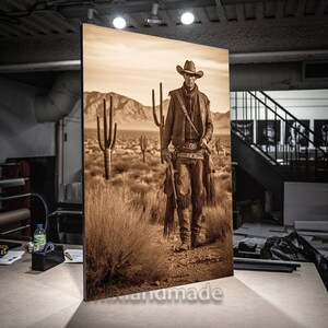 Print CANVAS Gespannte Leinwand, Vintage Cowboy im Katzenfeld 02 Western Wand Kunst, Pferde Wand Kunst, Panorama Kunst Western Kunst,