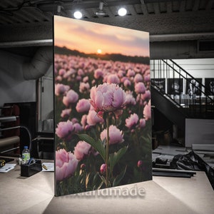 Print CANVAS Stretched canvas, PG 06  Sunset Peony field vibrant Pink Peony Print, Peony Wall Art Print, Shabby Chic Art, canvas wall art