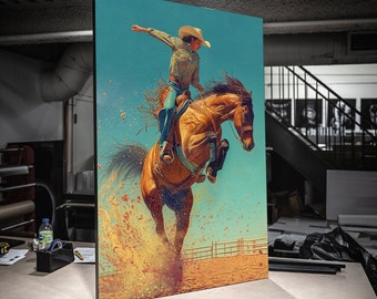 Print CANVAS Stretched canvas, Horse and woman the galloping Cowboy, Western Southwestern Decor
