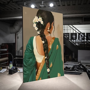 Canvas Print Stretched canvas,south asian woman desi art , Indian painting, Indian Wall Art,Desi Art